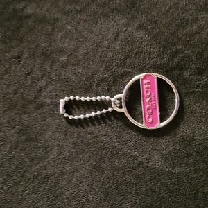 COACH ROUND PINK ENAMEL SILVER NICKEL METAL KEY FOB BAG CHARM KEYCHAIN HANG TAG